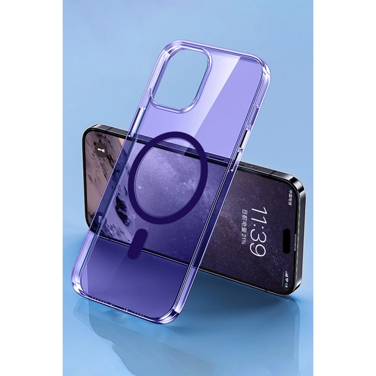 Apple iPhone 14 Pro Max Kılıf Tron Şeffaf Magsafe Kapak - Derin Mor