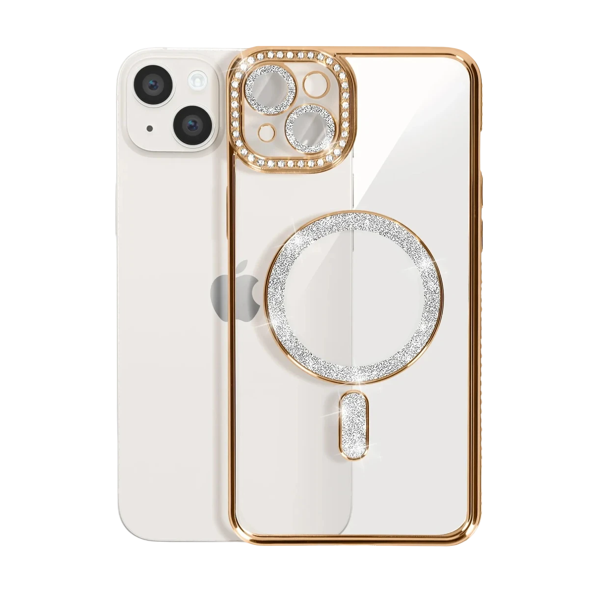 Apple iPhone 15 Kılıf Joke Simli Magneticsafe Kılıf - Gold