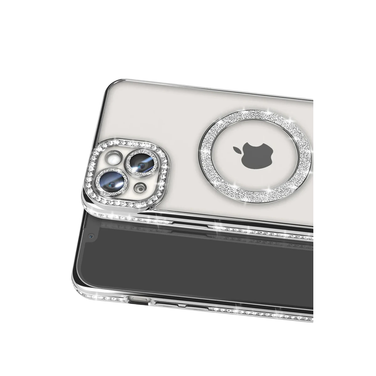 Apple iPhone 15 Kılıf Joke Simli Magneticsafe Kılıf - Gümüş
