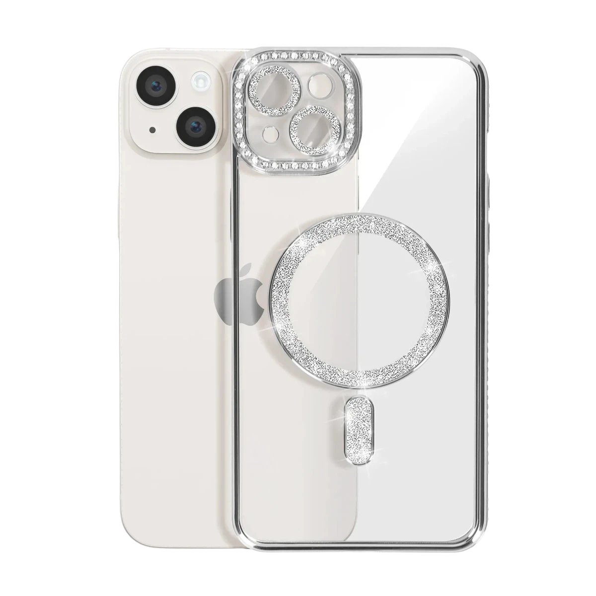 Apple iPhone 15 Kılıf Joke Simli Magneticsafe Kılıf - Gümüş