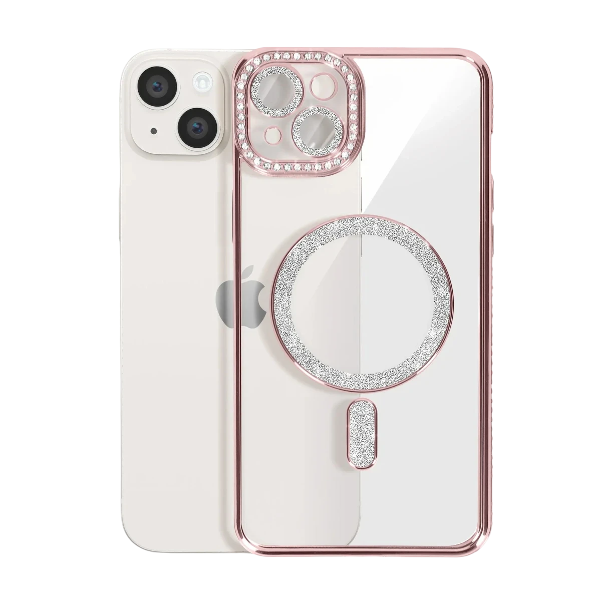 Apple iPhone 15 Kılıf Joke Simli Magneticsafe Kılıf - Pembe