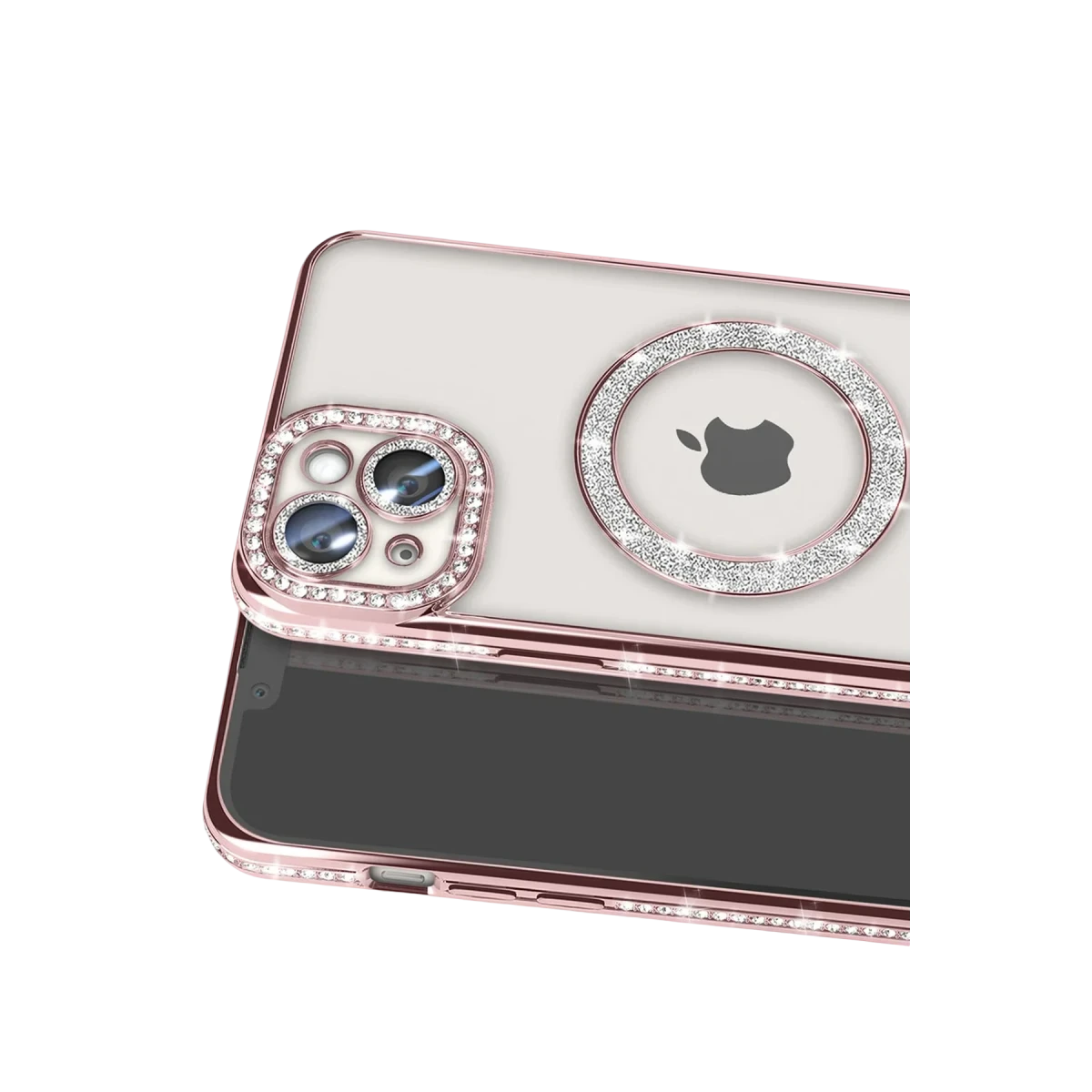 Apple iPhone 15 Kılıf Joke Simli Magneticsafe Kılıf - Pembe