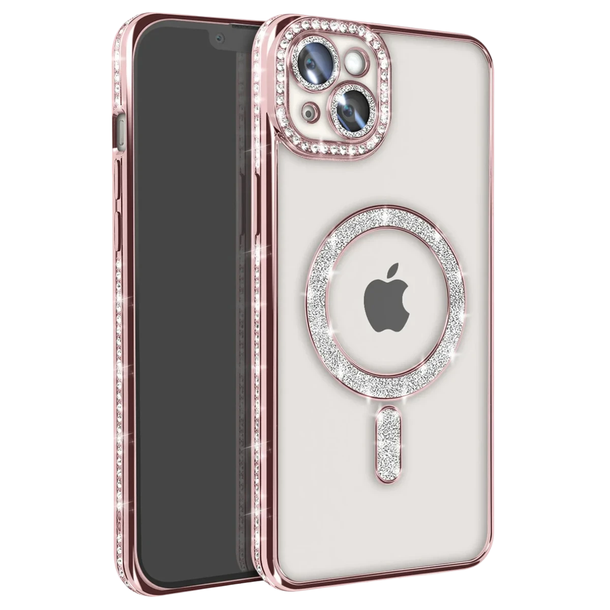 Apple iPhone 15 Kılıf Joke Simli Magneticsafe Kılıf - Pembe