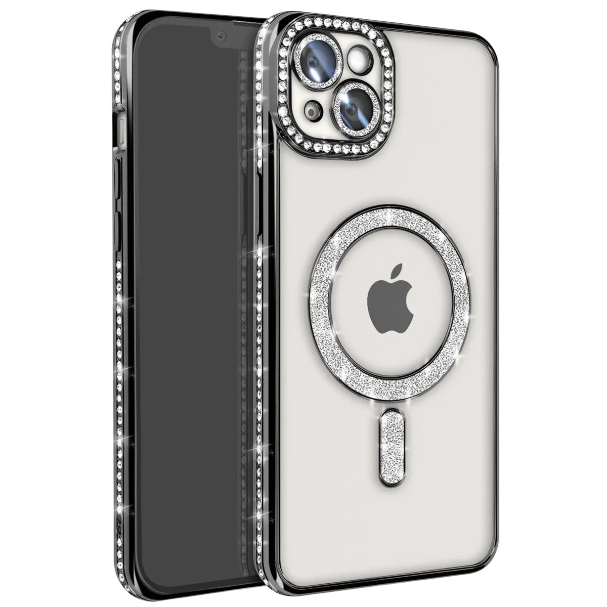 Apple iPhone 15 Kılıf Joke Simli Magneticsafe Kılıf - Siyah