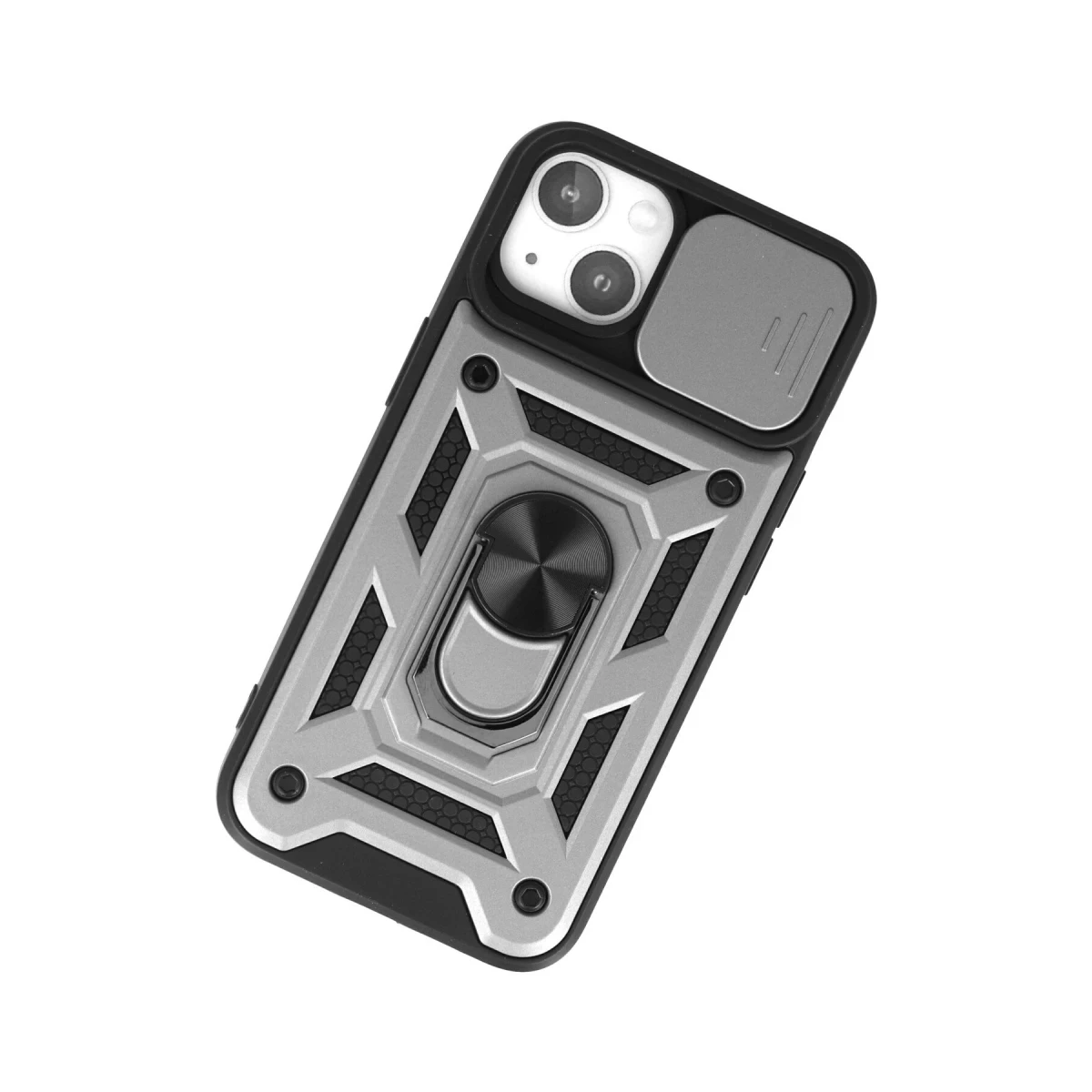 Apple iPhone 15 Kılıf Pars Lens Yüzüklü Silikon - Gümüş