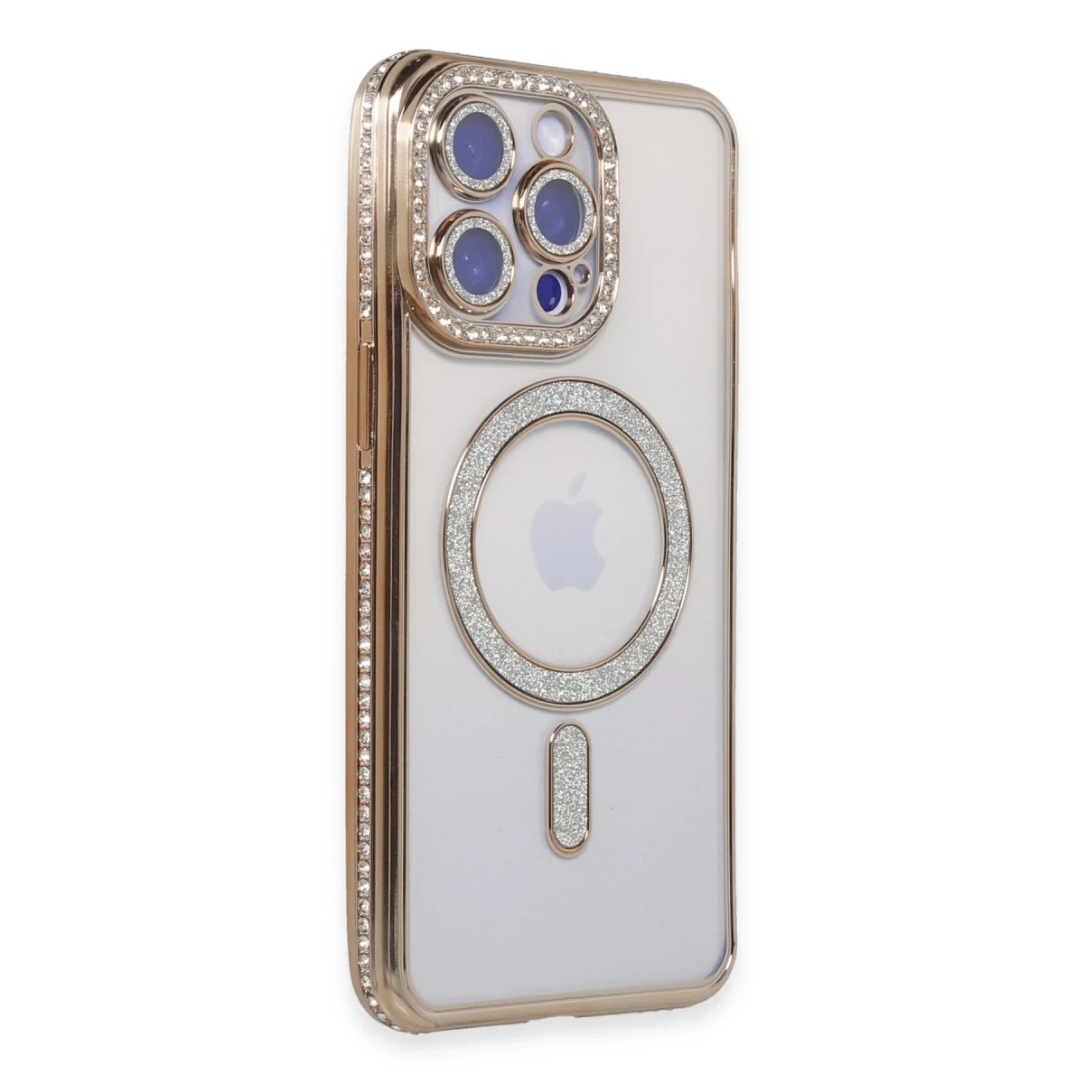 Apple iPhone 15 Pro Kılıf Joke Simli Magneticsafe Kılıf - Gold