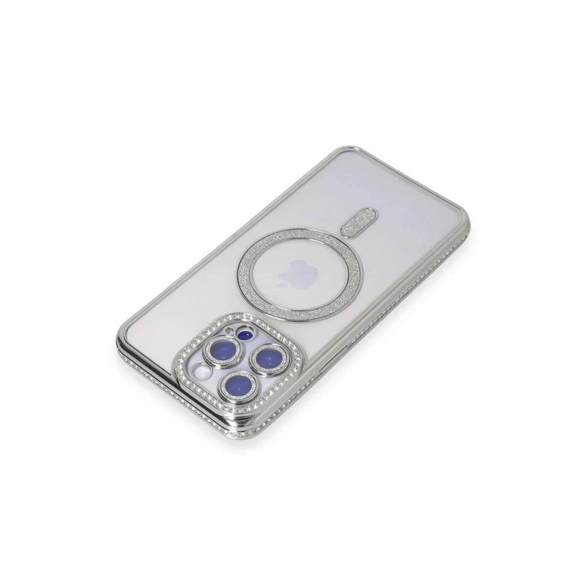 Apple iPhone 15 Pro Kılıf Joke Simli Magneticsafe Kılıf - Gümüş