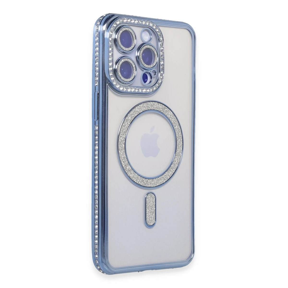 Apple iPhone 15 Pro Kılıf Joke Simli Magneticsafe Kılıf - Mavi
