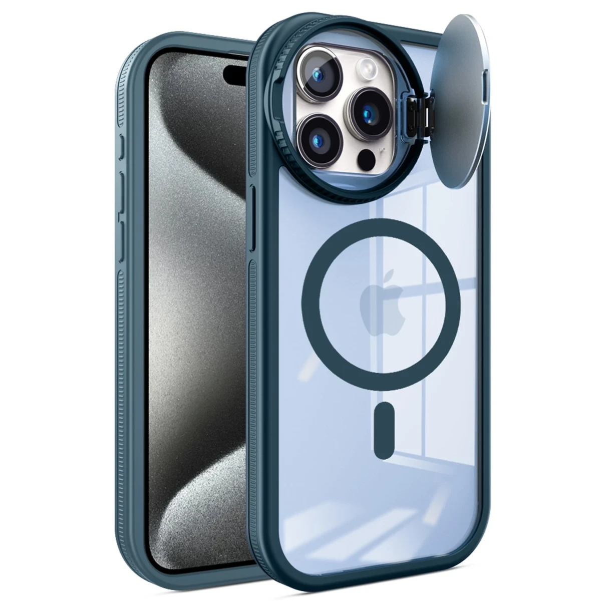 Apple iPhone 15 Pro Kılıf Teleskop Lens Magsafe Silikon Kapak - Lacivert
