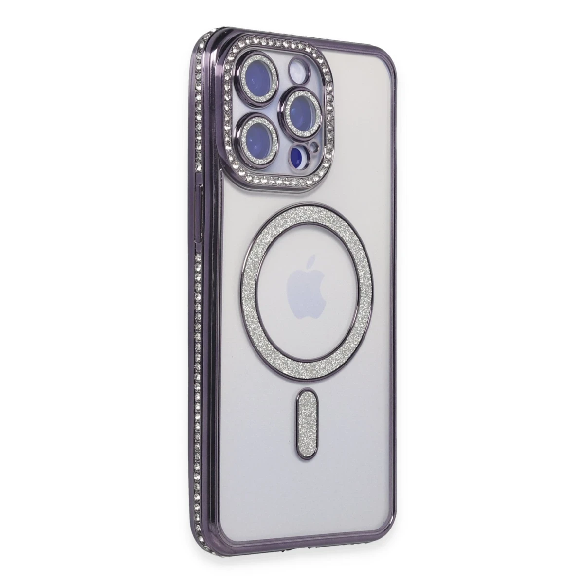 Apple iPhone 15 Pro Max Kılıf Joke Simli Magneticsafe Kılıf - Derin Mor