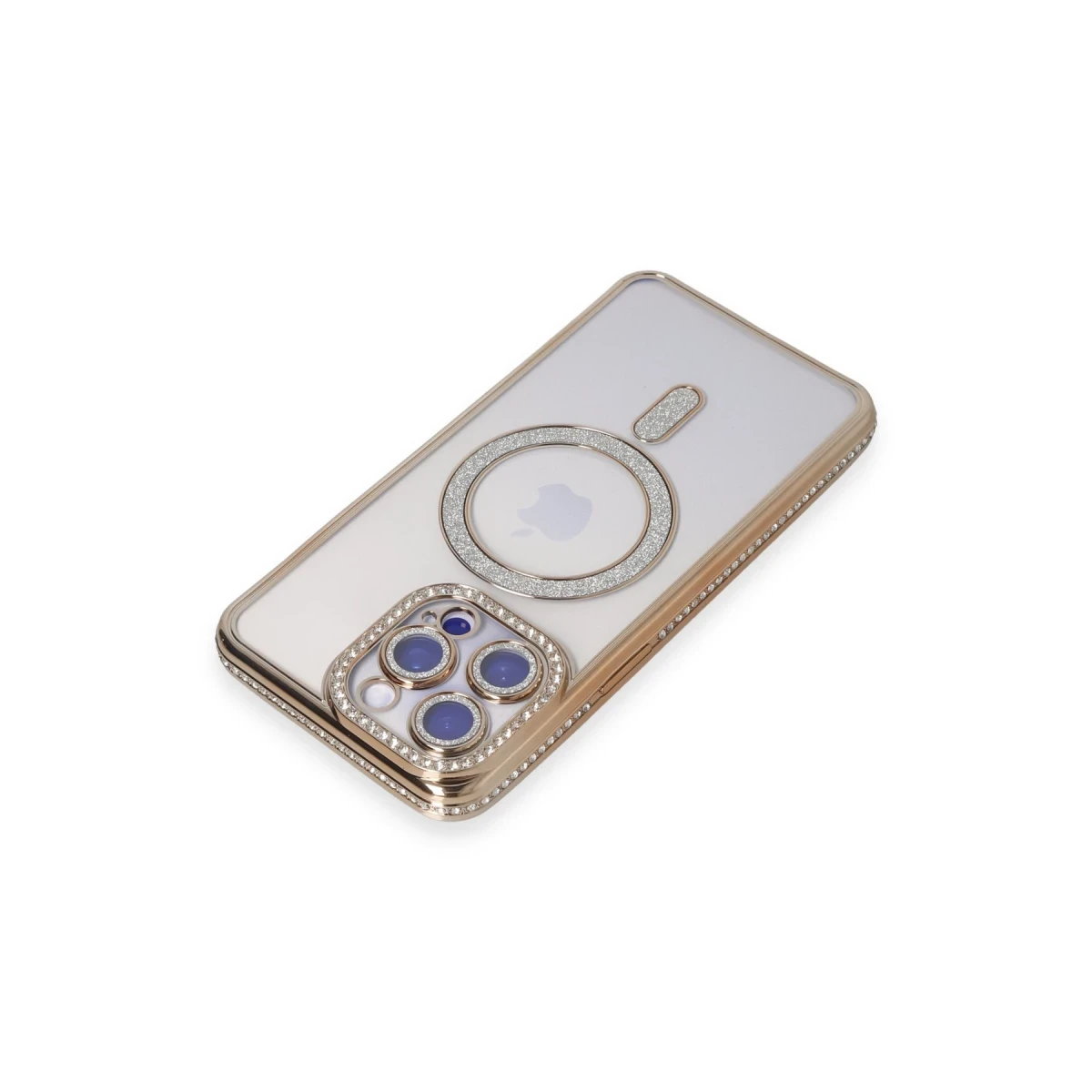 Apple iPhone 15 Pro Max Kılıf Joke Simli Magneticsafe Kılıf - Gold