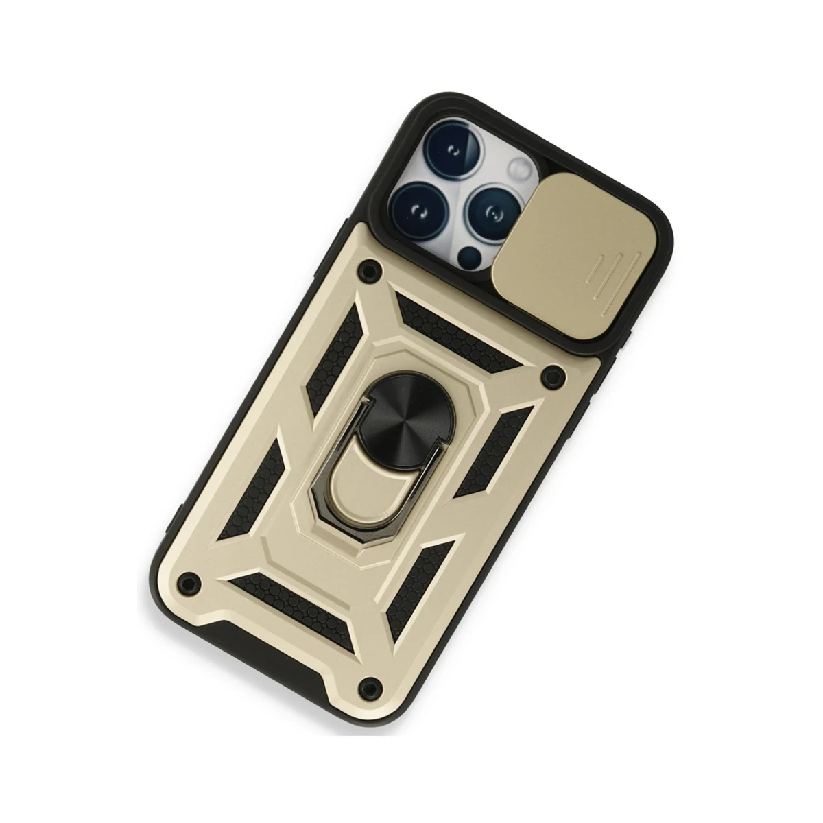 Apple iPhone 15 Pro Max Kılıf Pars Lens Yüzüklü Silikon - Gold