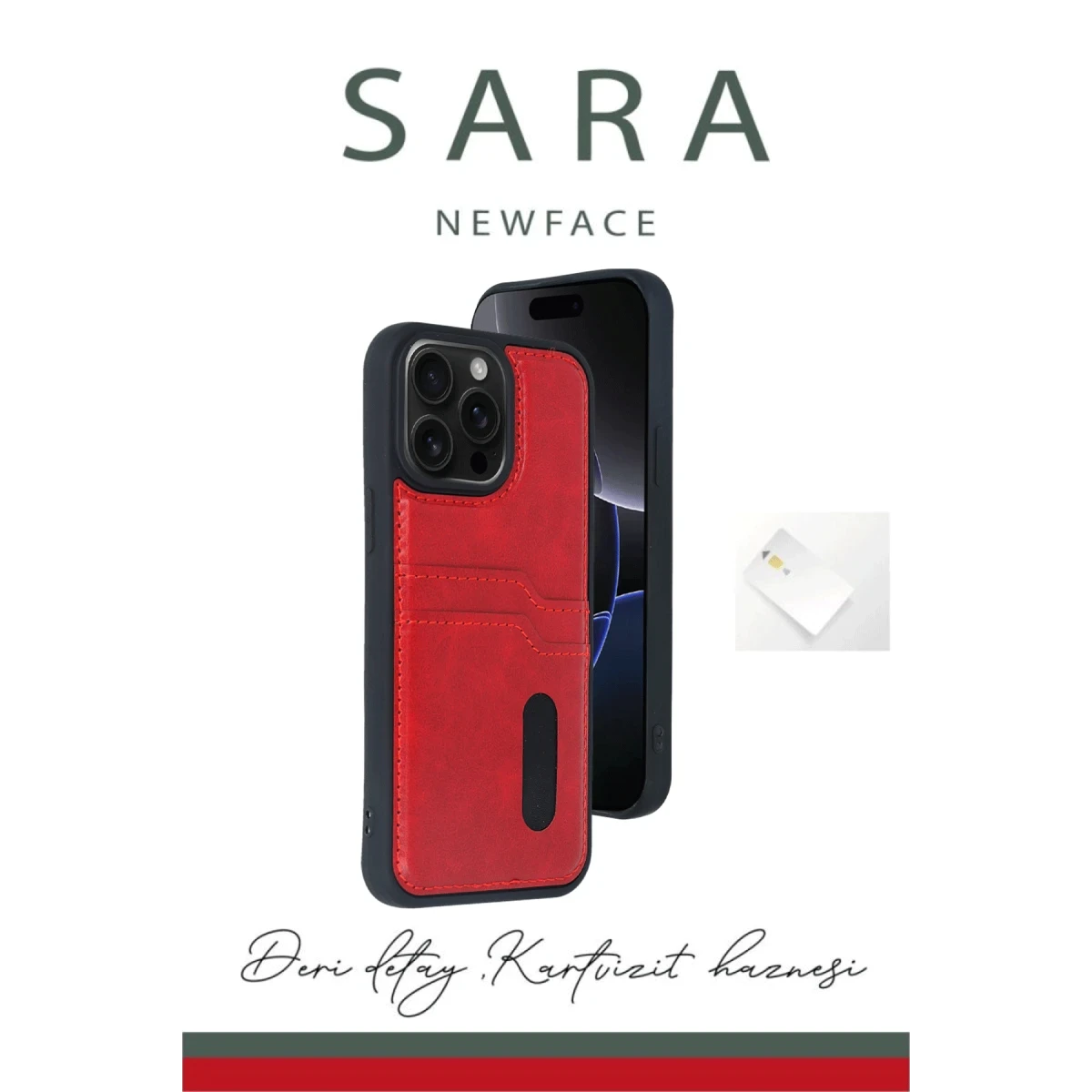 Apple iPhone 15 Pro Max Kılıf Sara Kartvizitli Deri Kılıf - Taba