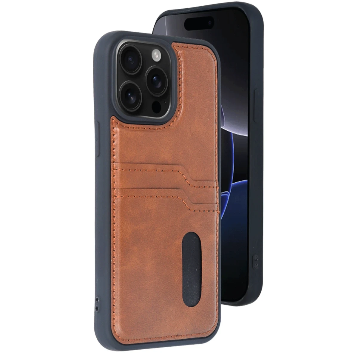Apple iPhone 15 Pro Max Kılıf Sara Kartvizitli Deri Kılıf - Taba