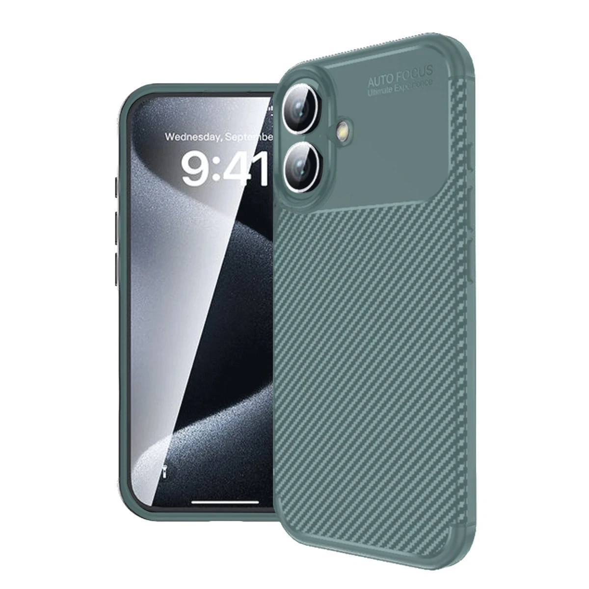 Apple iPhone 16 Kılıf Auto Focus Karbon Kapak - Koyu Yeşil