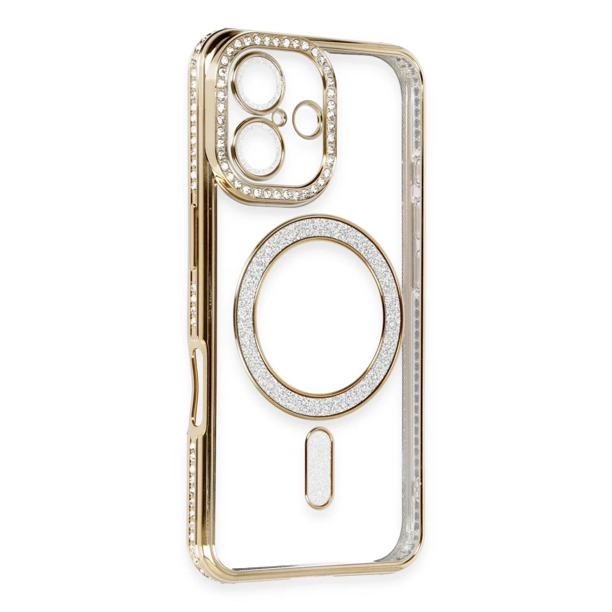 Apple iPhone 16 Kılıf Joke Simli Magneticsafe Kılıf - Gold