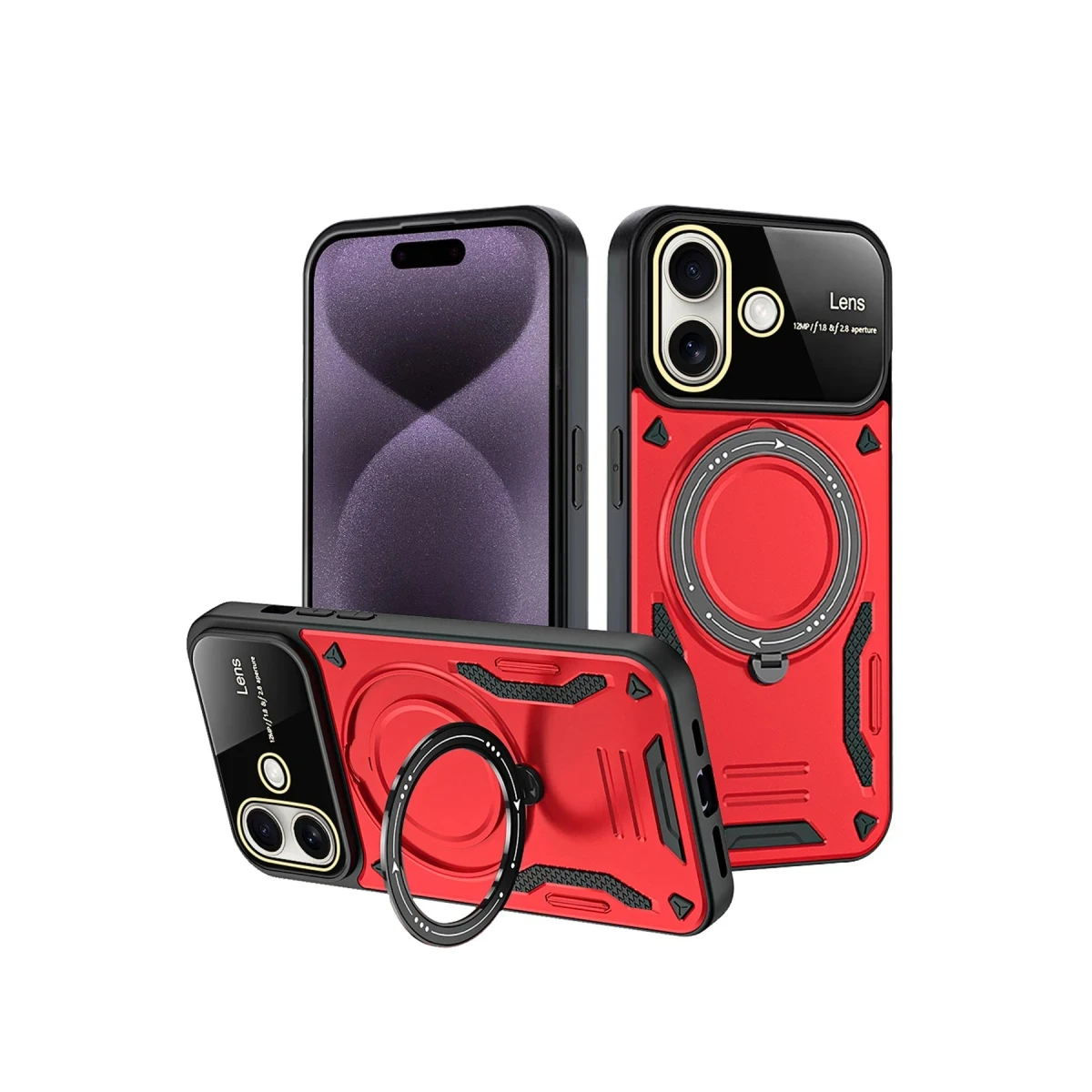 Apple iPhone 16 Kılıf Joy Lens Standlı Kapak - Kırmızı