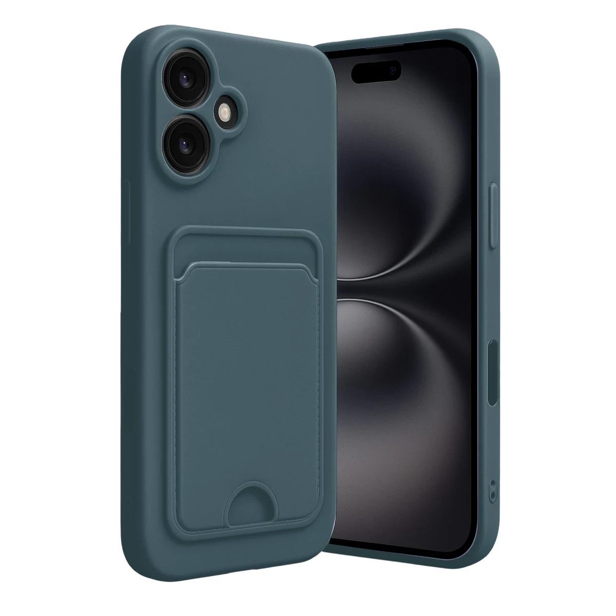 Apple iPhone 16 Kılıf Kelvin Kartvizitli Silikon - Koyu Yeşil