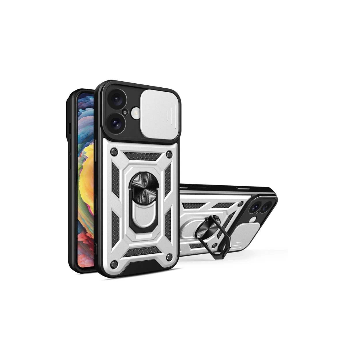 Apple iPhone 16 Kılıf Pars Lens Yüzüklü Silikon - Gümüş