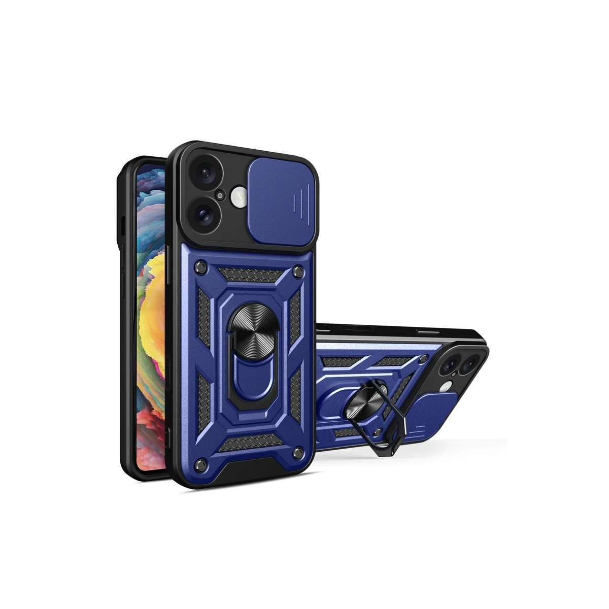 Apple iPhone 16 Kılıf Pars Lens Yüzüklü Silikon - Lacivert