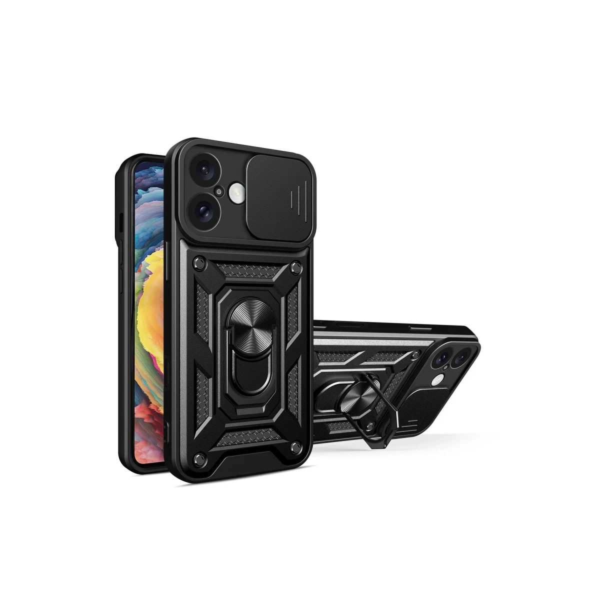 Apple iPhone 16 Kılıf Pars Lens Yüzüklü Silikon - Siyah