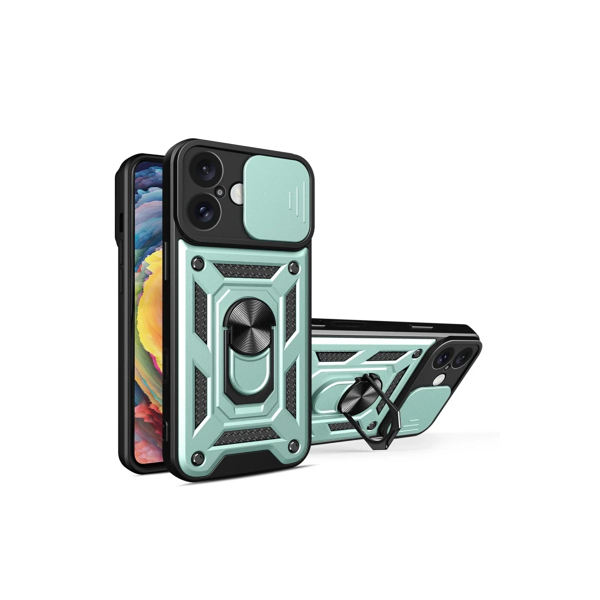Apple iPhone 16 Kılıf Pars Lens Yüzüklü Silikon - Yeşil