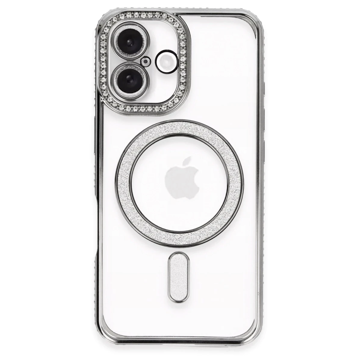 Apple iPhone 16 Plus Kılıf Joke Simli Magneticsafe Kılıf - Gri