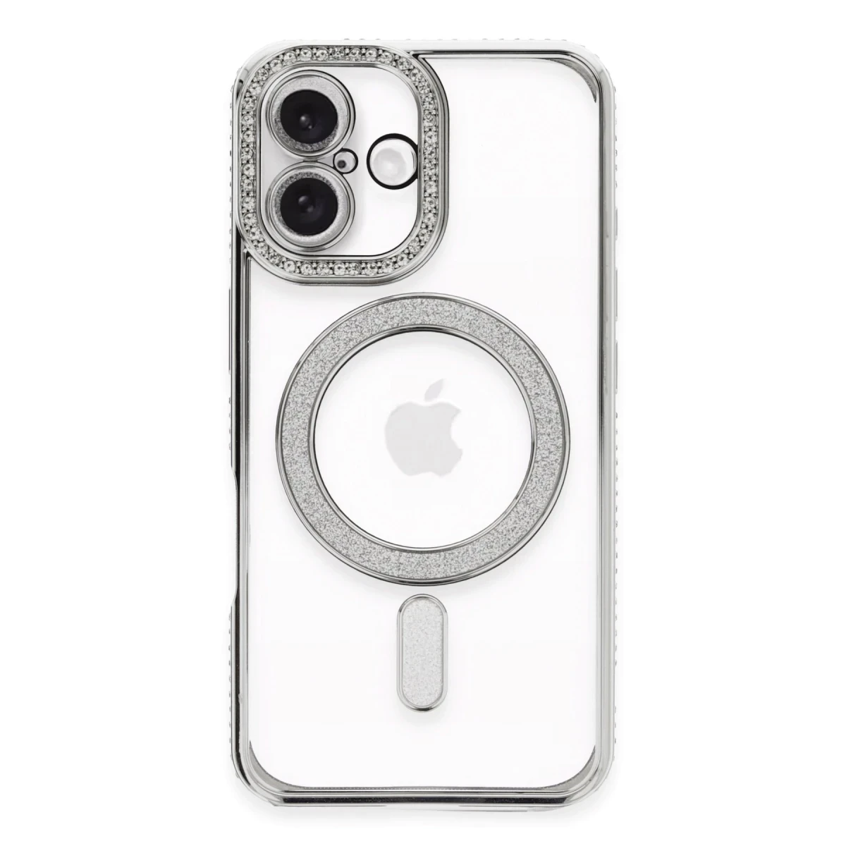 Apple iPhone 16 Plus Kılıf Joke Simli Magneticsafe Kılıf - Gümüş