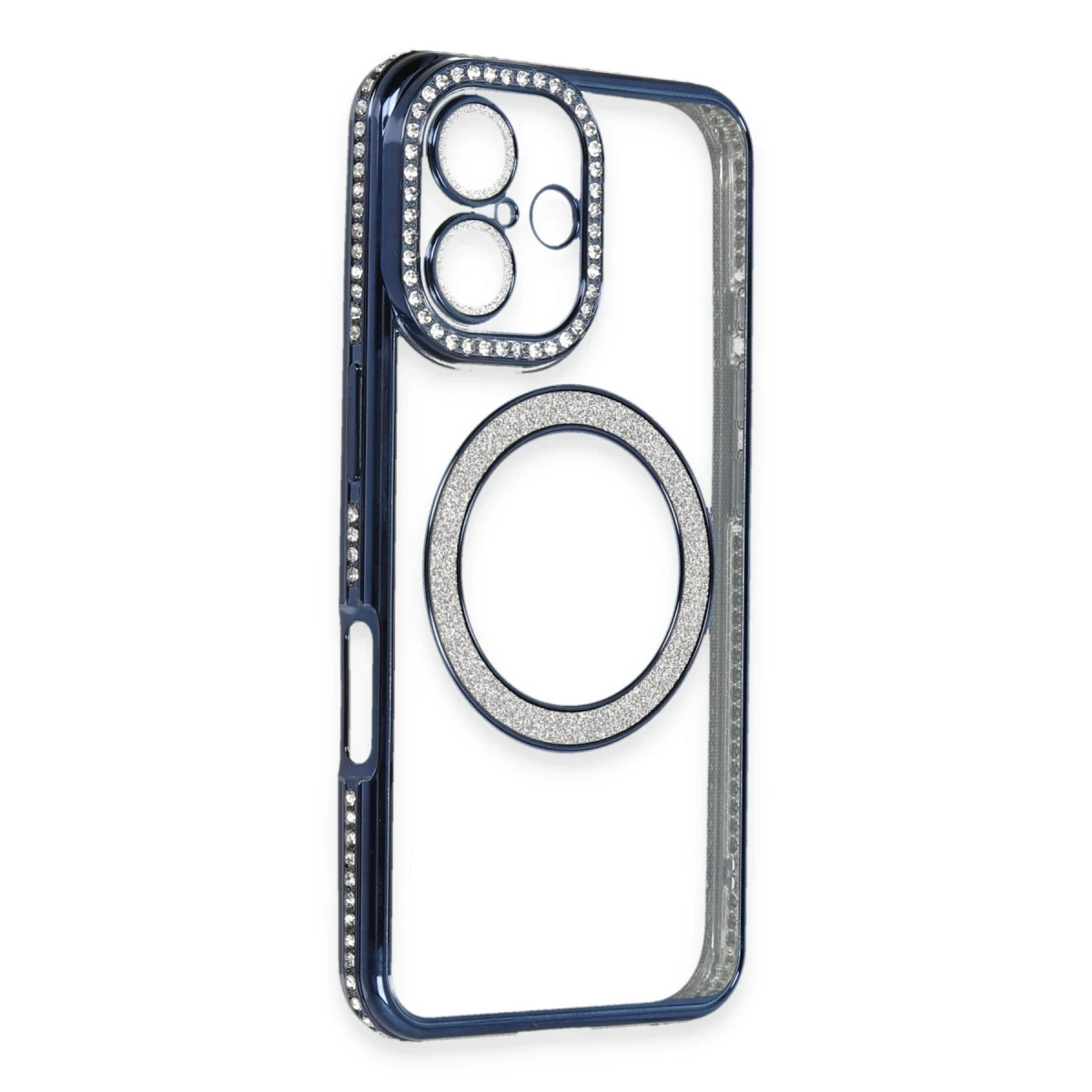 Apple iPhone 16 Plus Kılıf Joke Simli Magneticsafe Kılıf - Lacivert