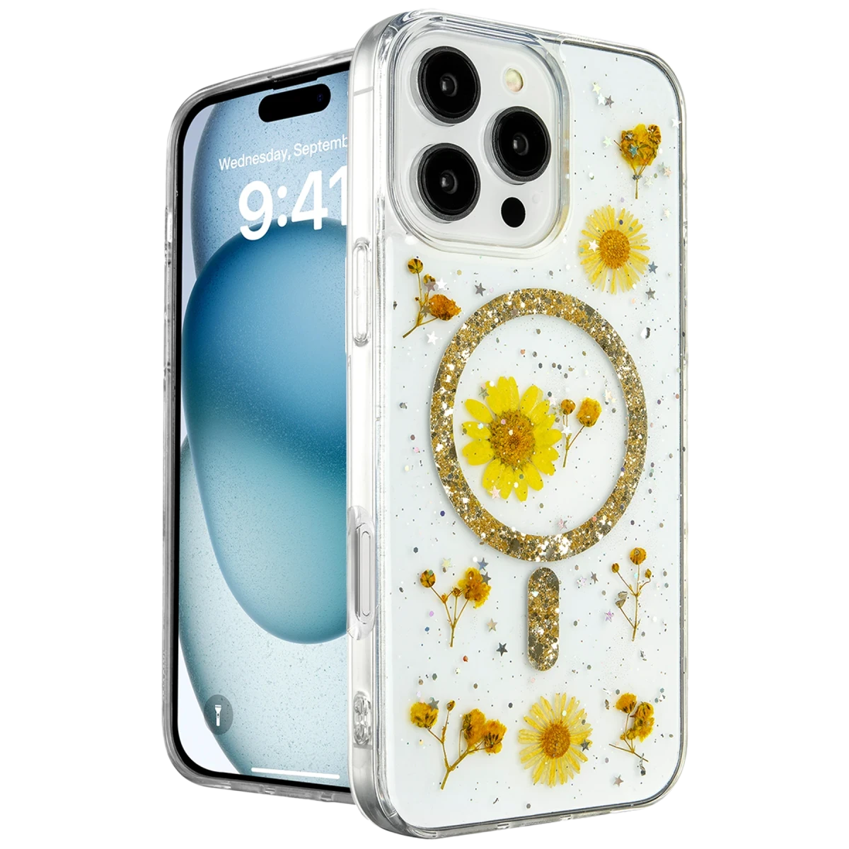 Apple iPhone 16 Pro Kılıf Daisy Simli Magsafe Kapak - Gold