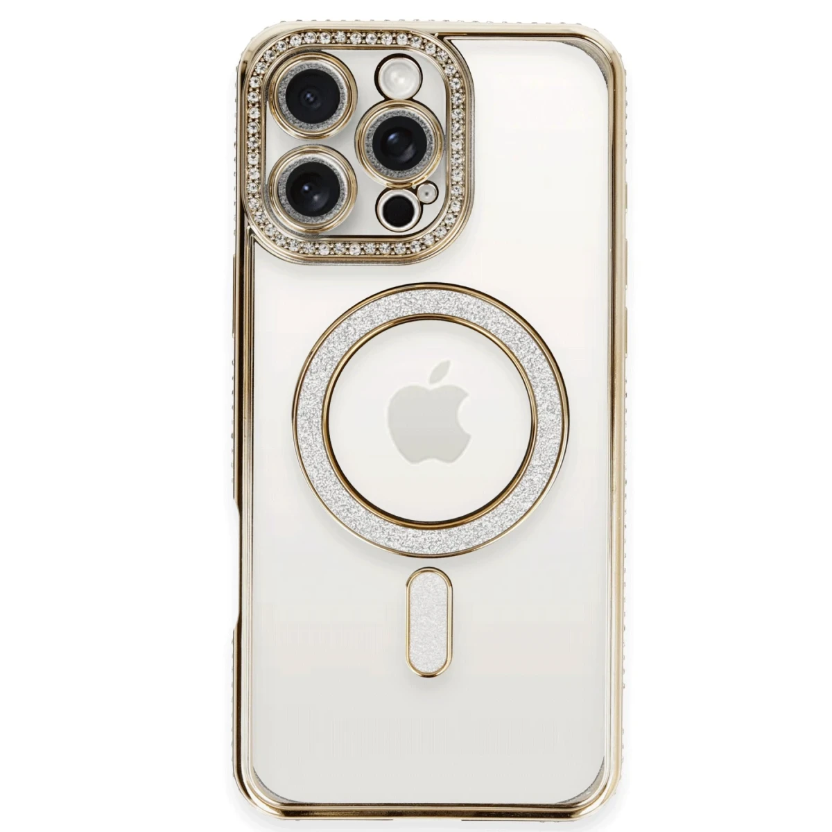 Apple iPhone 16 Pro Kılıf Joke Simli Magneticsafe Kılıf - Gold