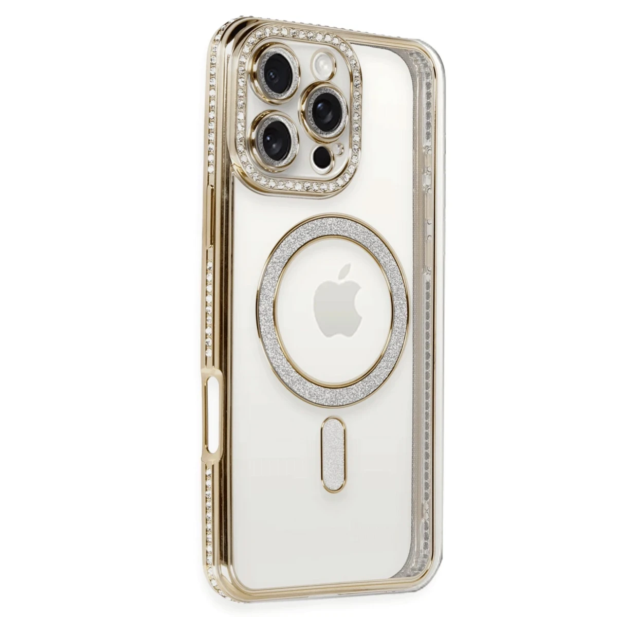 Apple iPhone 16 Pro Kılıf Joke Simli Magneticsafe Kılıf - Gold