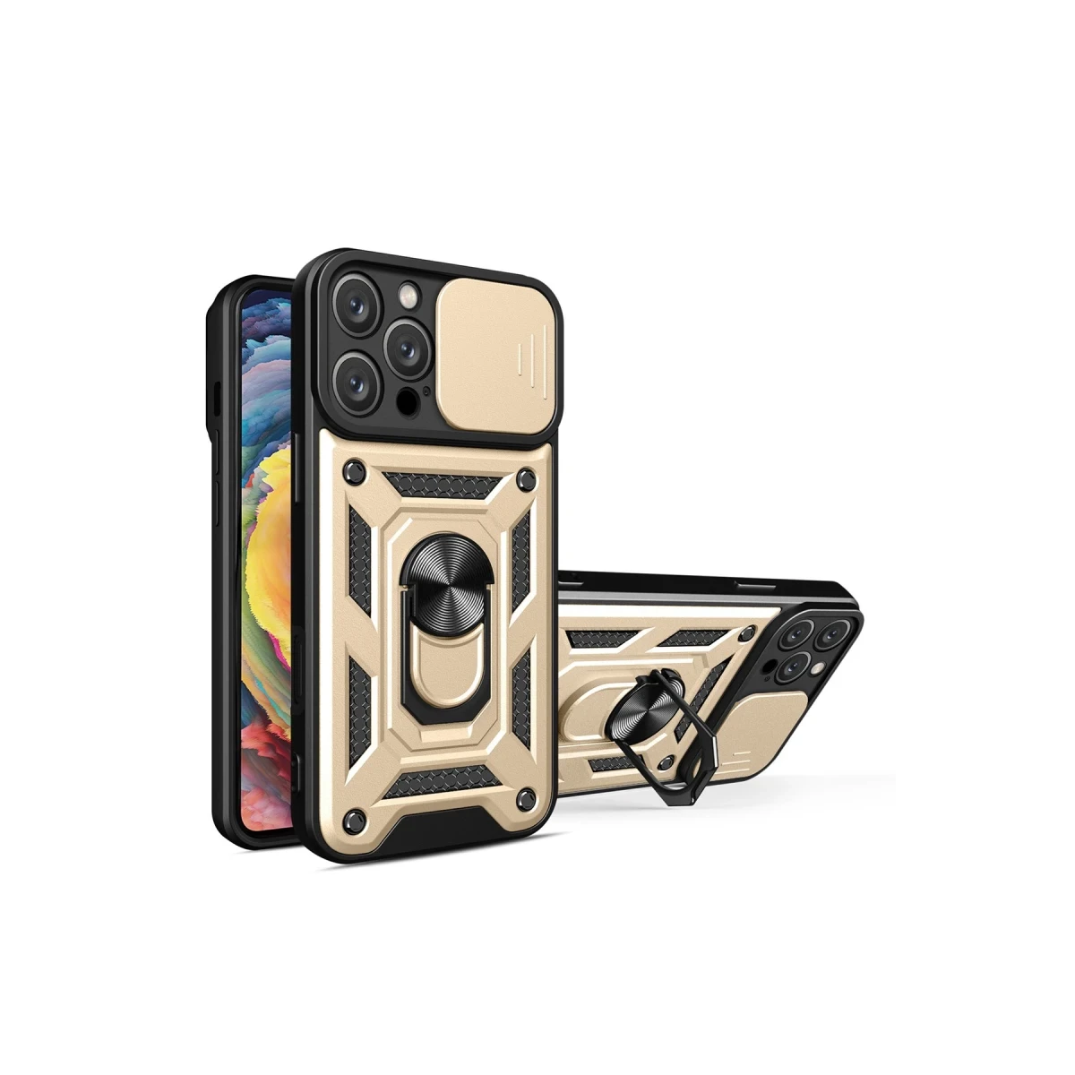 Apple iPhone 16 Pro Kılıf Pars Lens Yüzüklü Silikon - Gold