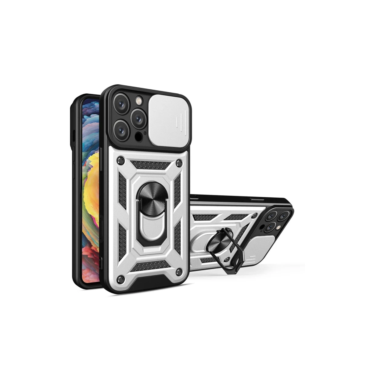 Apple iPhone 16 Pro Kılıf Pars Lens Yüzüklü Silikon - Gümüş
