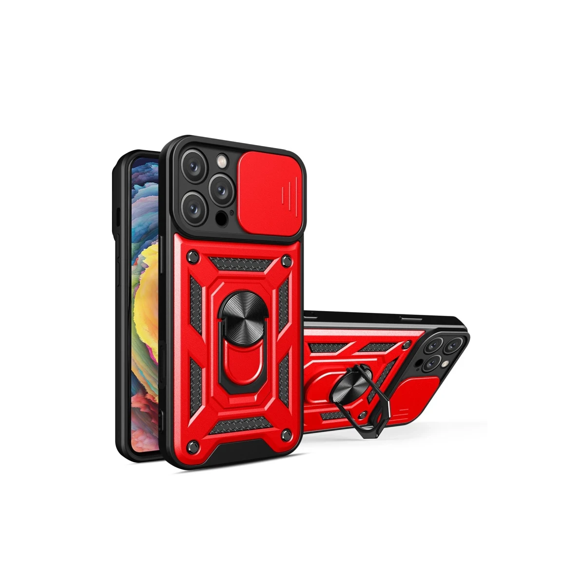 Apple iPhone 16 Pro Kılıf Pars Lens Yüzüklü Silikon - Kırmızı