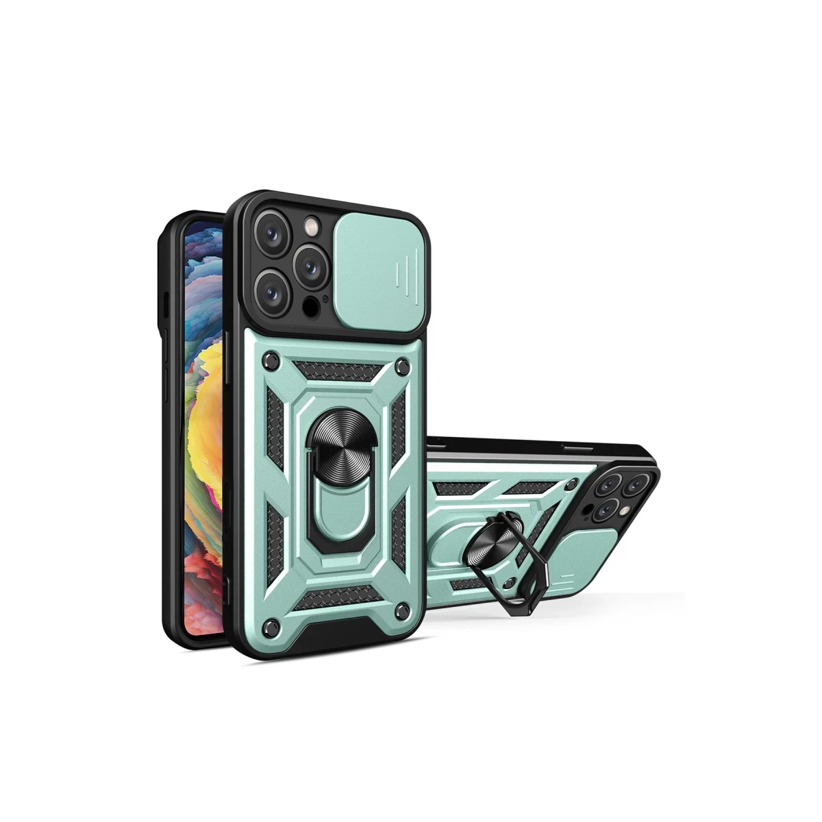 Apple iPhone 16 Pro Kılıf Pars Lens Yüzüklü Silikon - Yeşil