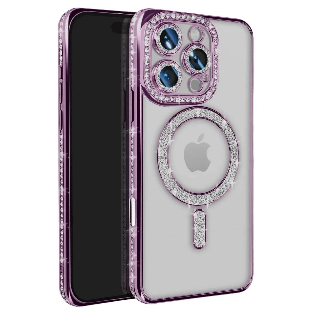 Apple iPhone 16 Pro Max Kılıf Joke Simli Magneticsafe Kılıf - Derin Mor