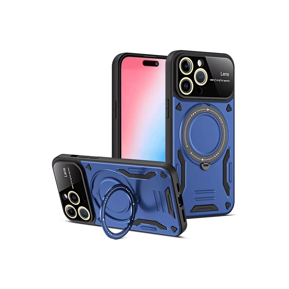 Apple iPhone 16 Pro Max Kılıf Joy Lens Standlı Kapak - Lacivert