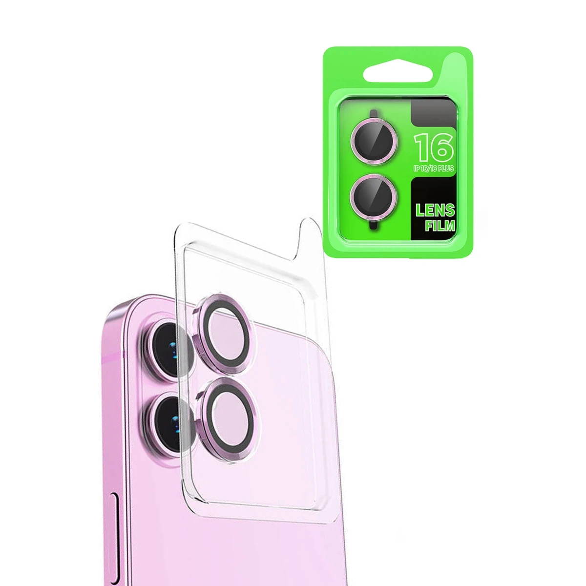Apple iPhone 16 Raze Metal Kamera Lens - Pembe