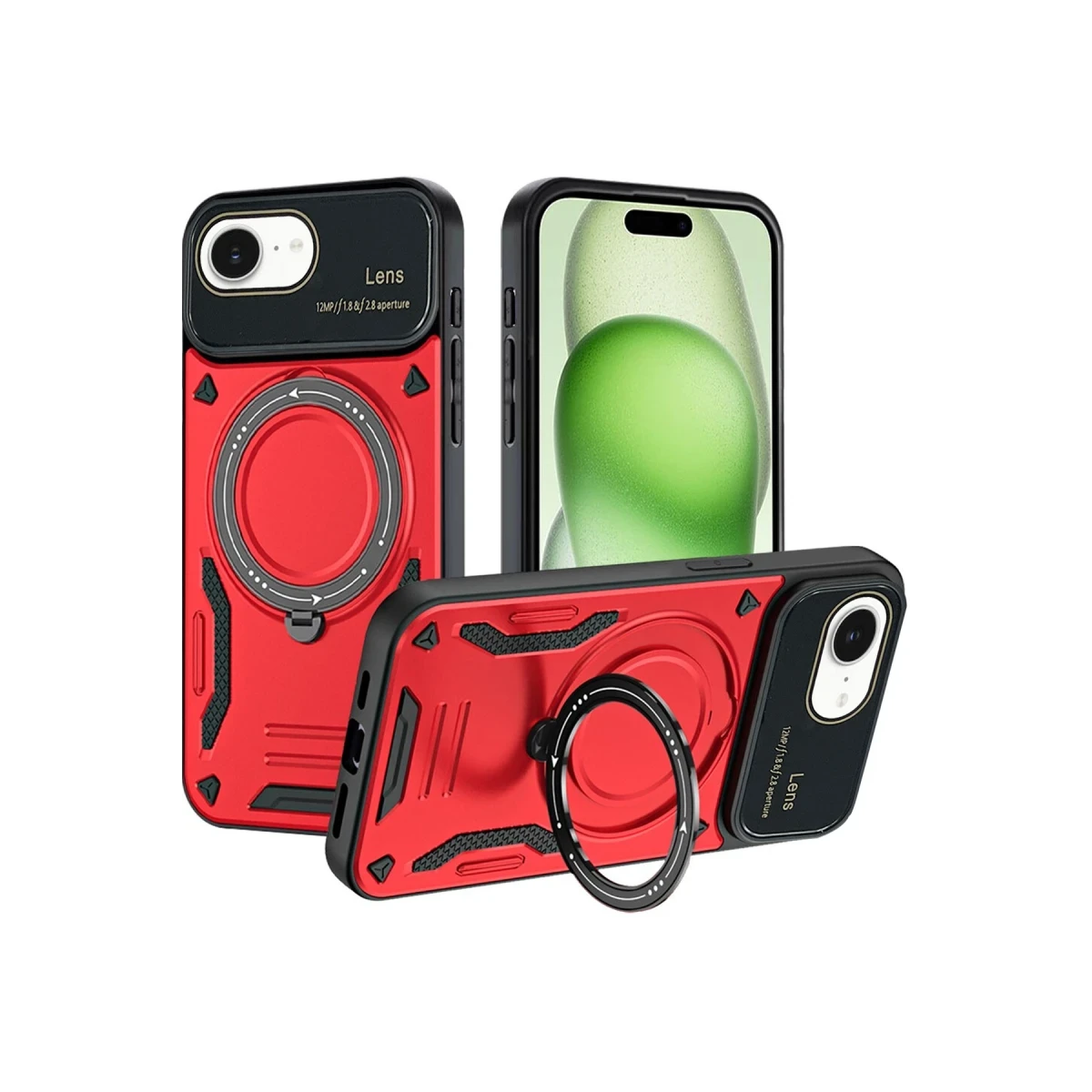 Apple iPhone 16E Kılıf Joy Lens Standlı Kapak - Kırmızı