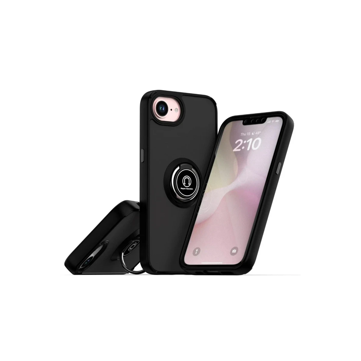 Apple iPhone 16E Kılıf Montreal Yüzüklü Silikon Kapak - Siyah