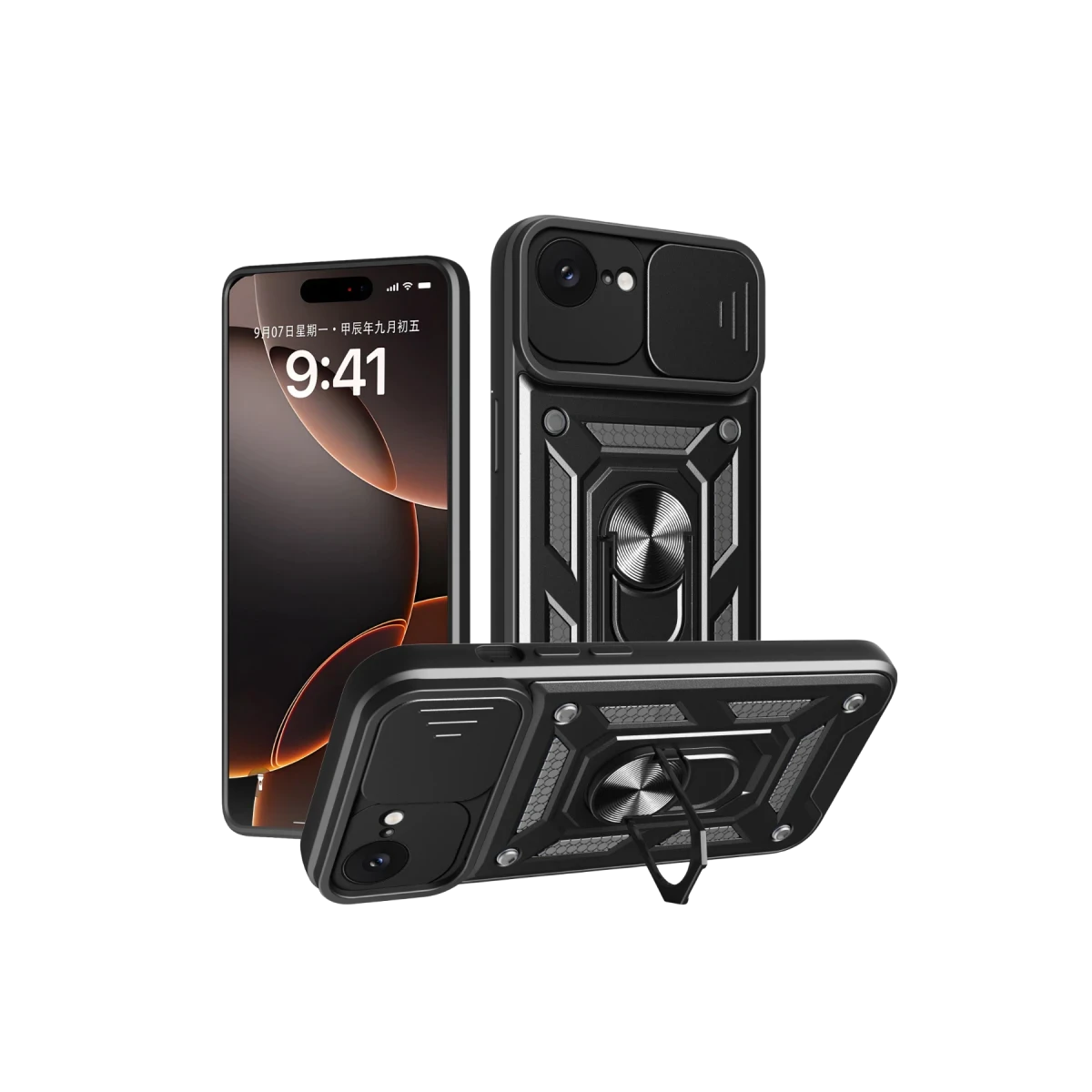 Apple iPhone 16E Kılıf Pars Lens Yüzüklü Silikon - Siyah