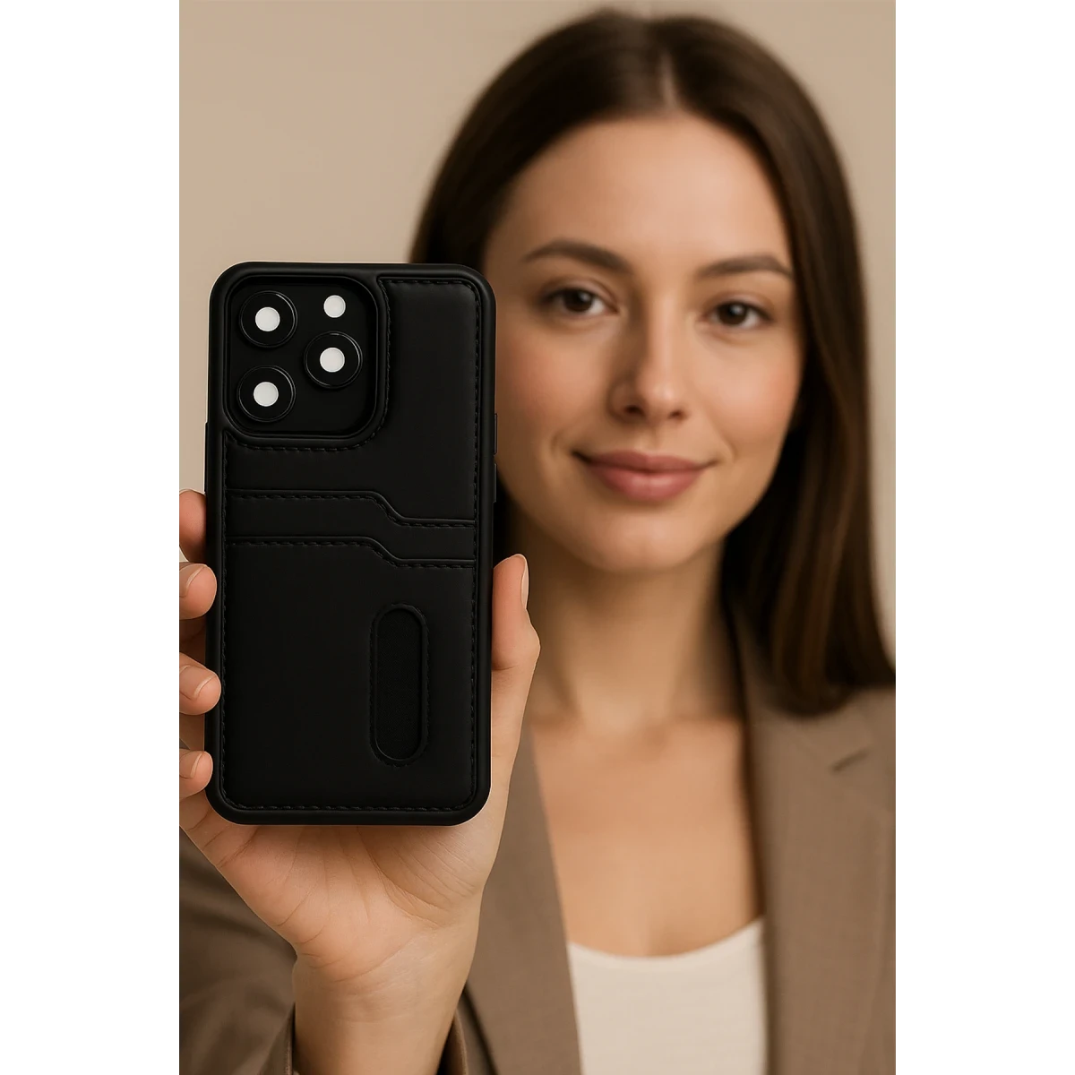 Apple iPhone 16E Kılıf Sara Kartvizitli Deri Kılıf - Kırmızı