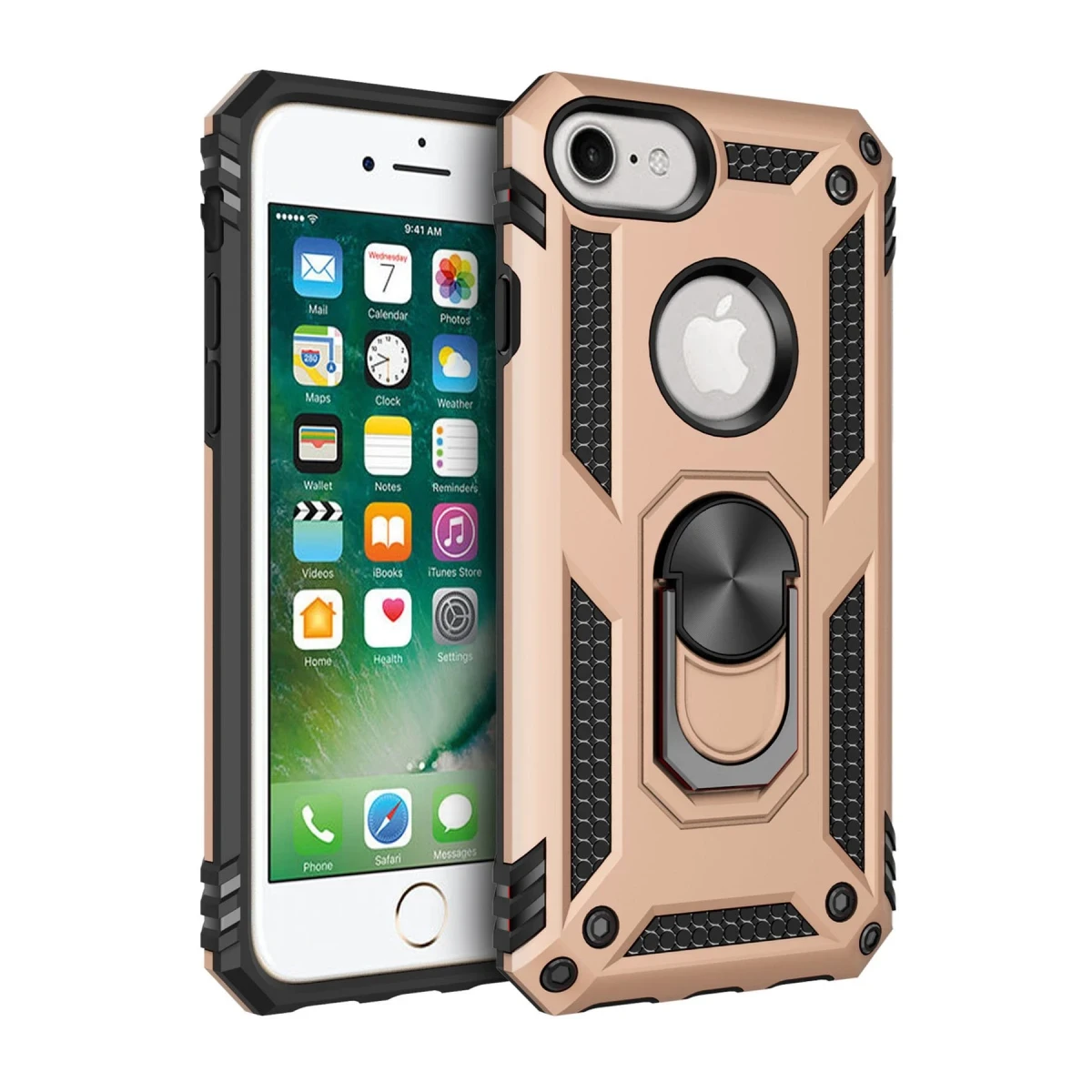 Apple iPhone 7 Kılıf Sofya Yüzüklü Silikon Kapak - Gold