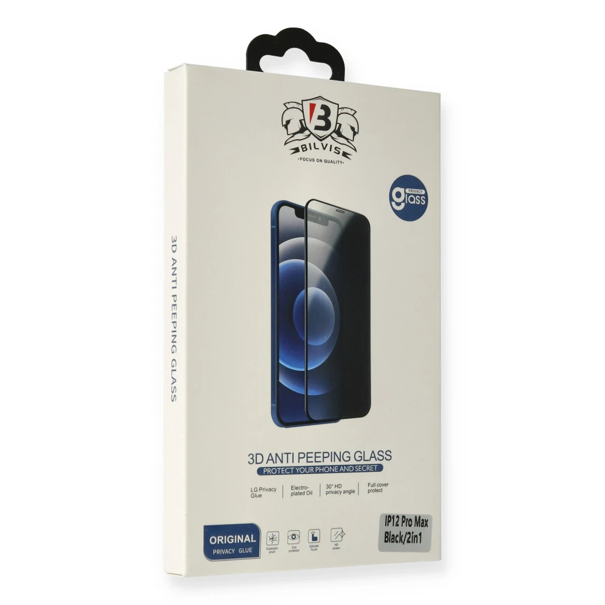 Apple iPhone 7 Plus Bilvis 3D Anti Peeping Hayalet Cam Ekran Koruyucu - Siyah