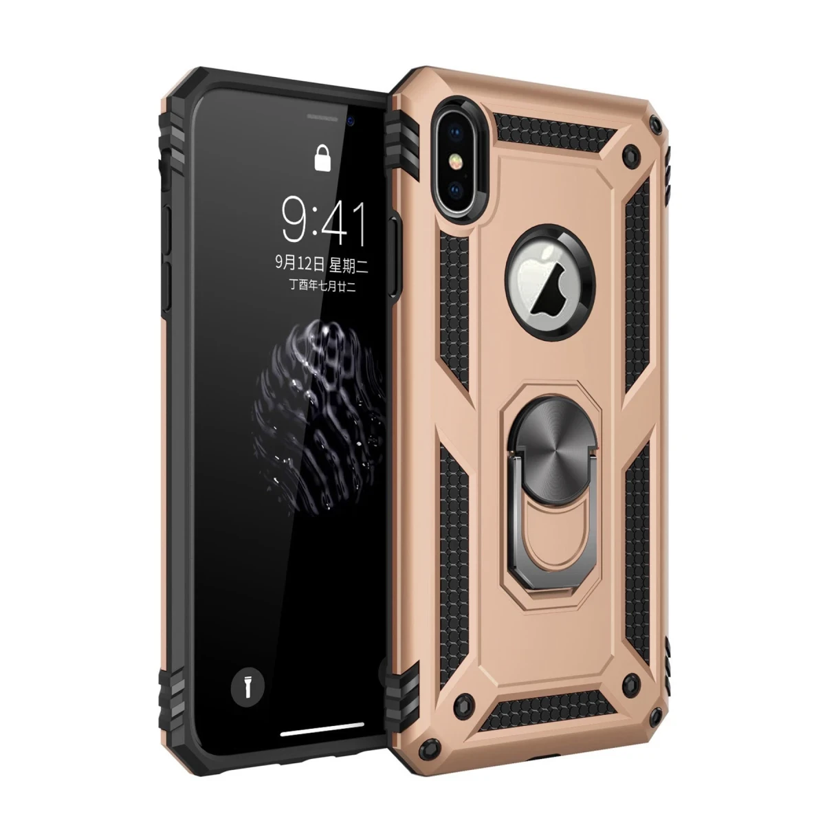 Apple iPhone X Kılıf Sofya Yüzüklü Silikon Kapak - Gold