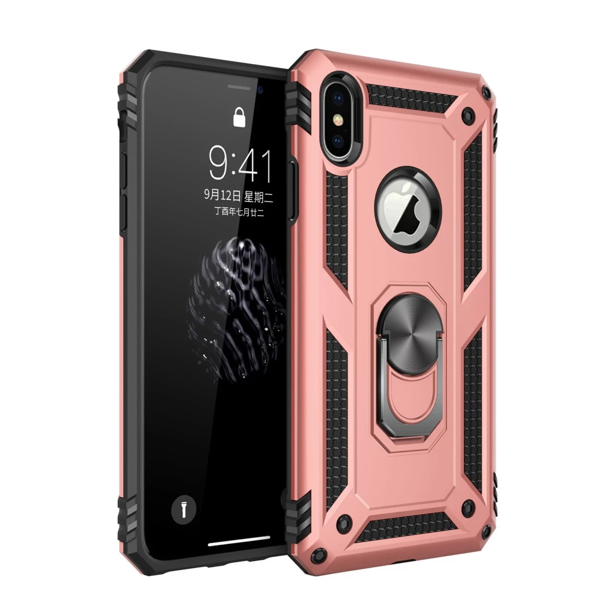 Apple iPhone X Kılıf Sofya Yüzüklü Silikon Kapak - Rose