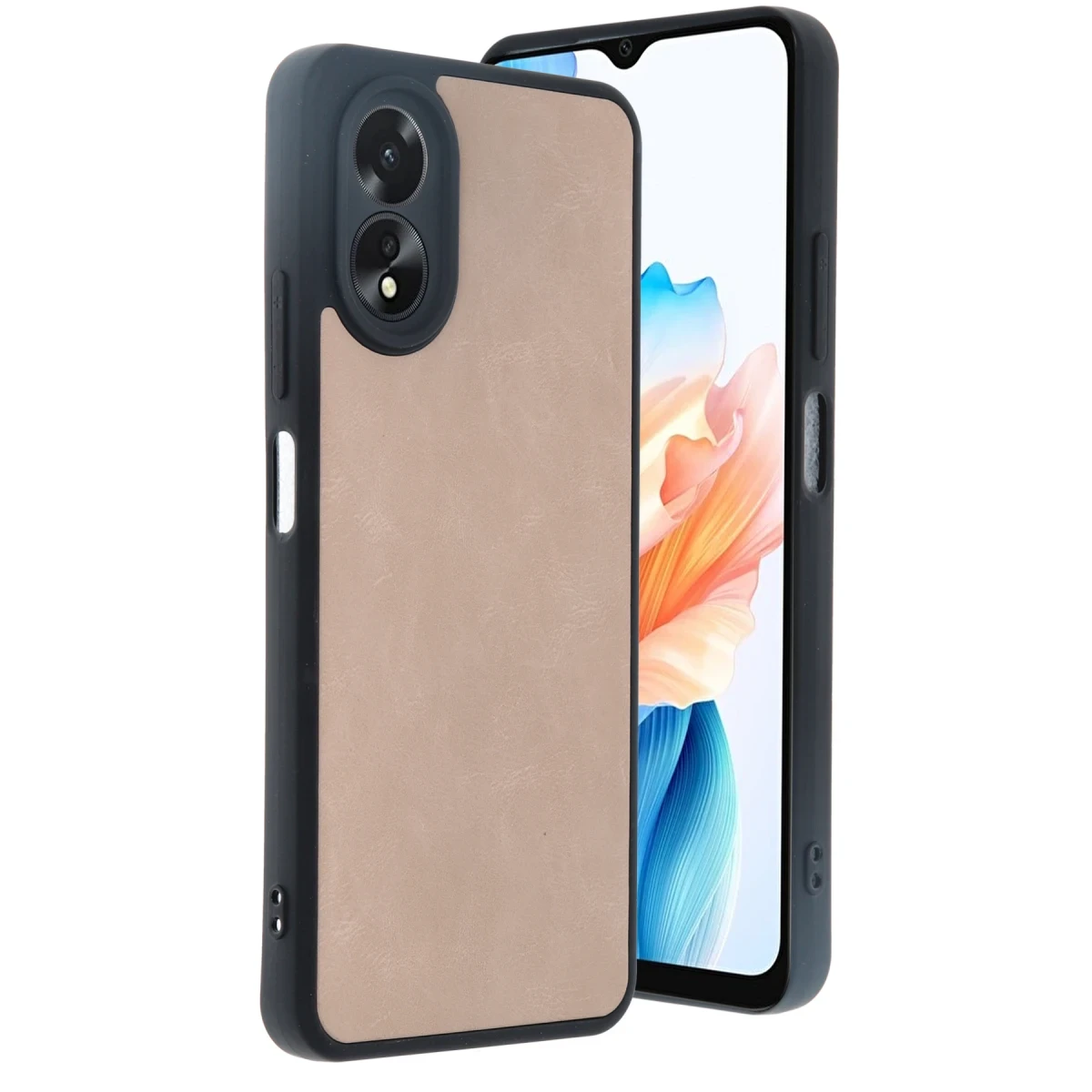 Oppo A38 Kılıf Aras Deri Kapak - Pudra
