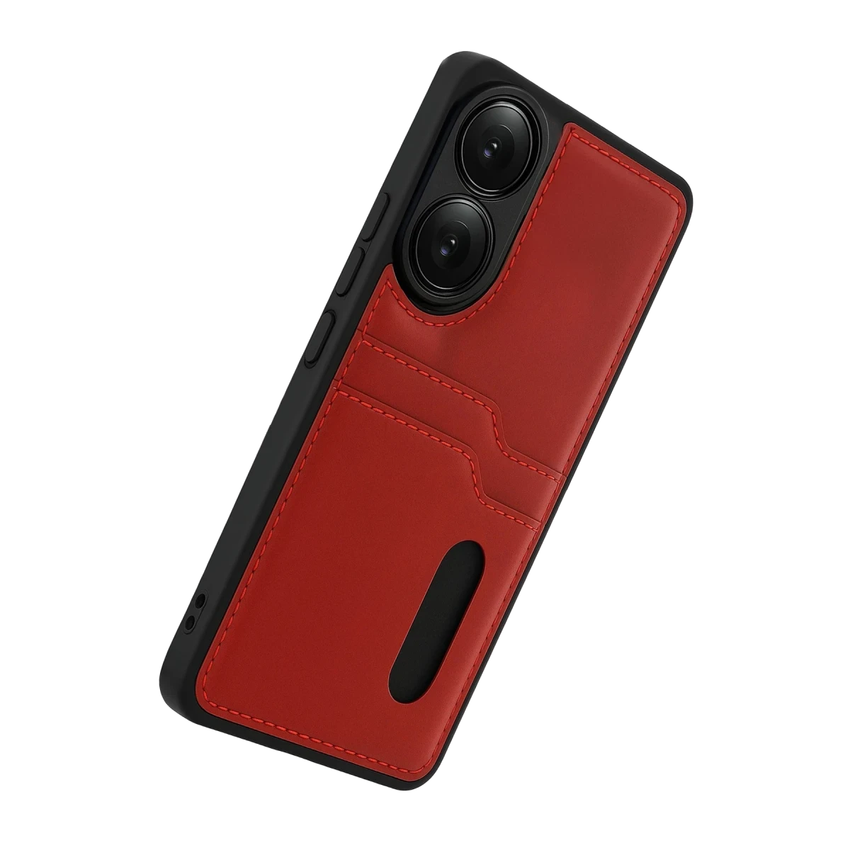 Oppo A38 Sara Kartvizitli Deri Kılıf - Kırmızı