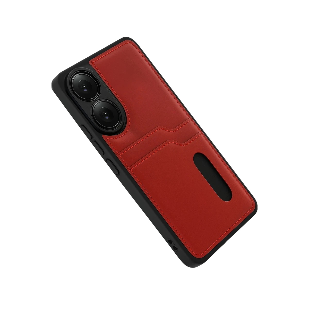 Oppo A38 Sara Kartvizitli Deri Kılıf - Kırmızı